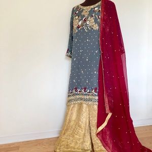 Pakistani Dress Aline high low Kurta with Plazzo